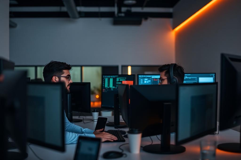 Professional software engineers collaborating in a modern development environment
