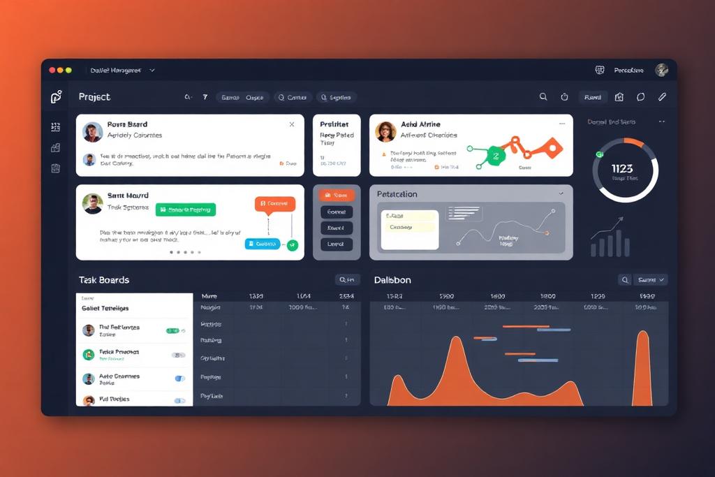 Clean project management dashboard showing software tasks and metrics